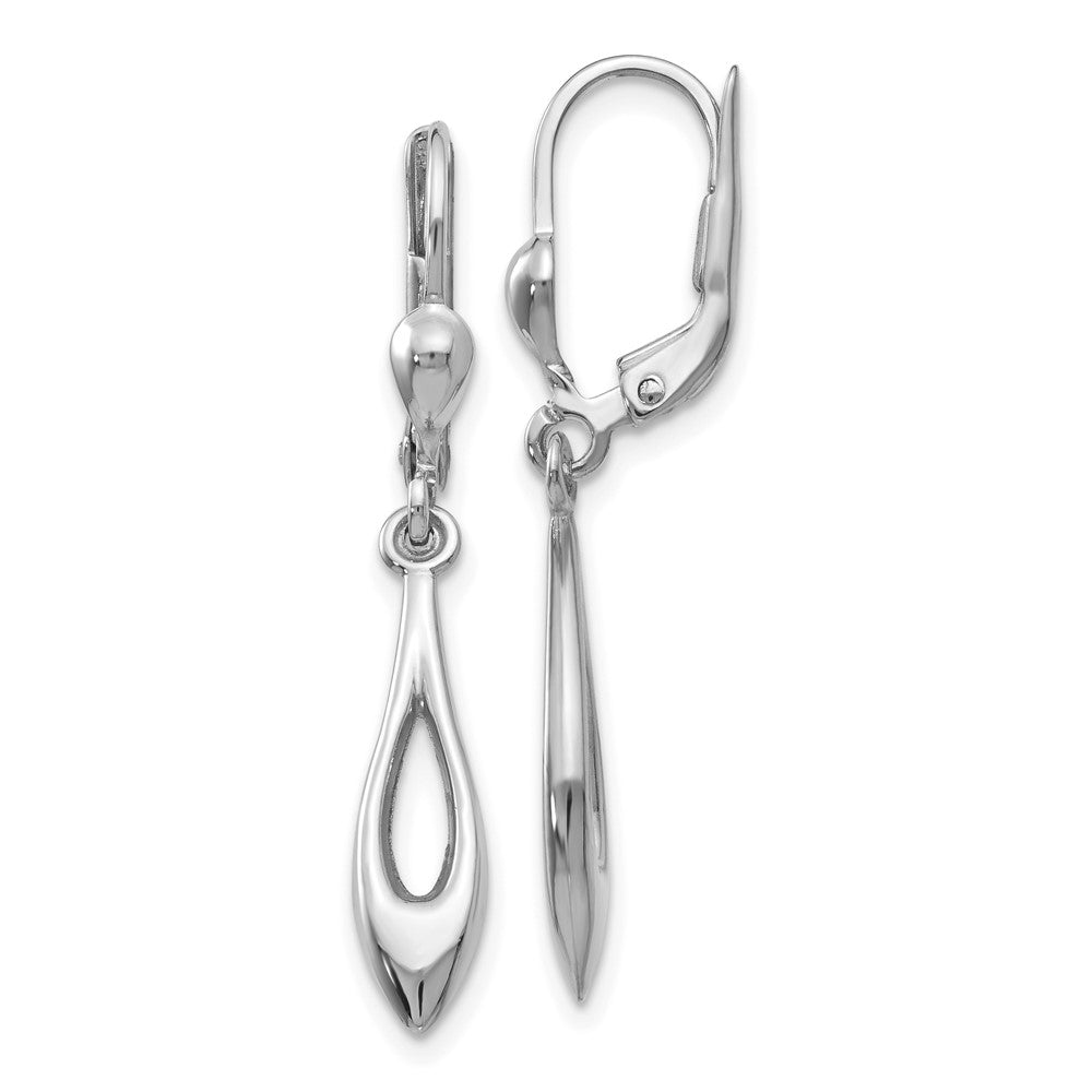 14K White Gold Polished Open Teardrop Dangle Leverback Earrings, 36 x 5 mm
