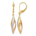 14K Two-tone with White Rhodium Diamond-cut Twist Dangle Leverback Earrings, 39 x 7 mm