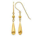 14K Grooved Puffed Teardrop Dangle French Hook Earrings, 37 x 5 mm