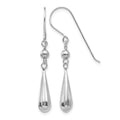 14K White Gold Grooved Puffed Teardrop Dangle French Hook Earrings, 37 x 5 mm