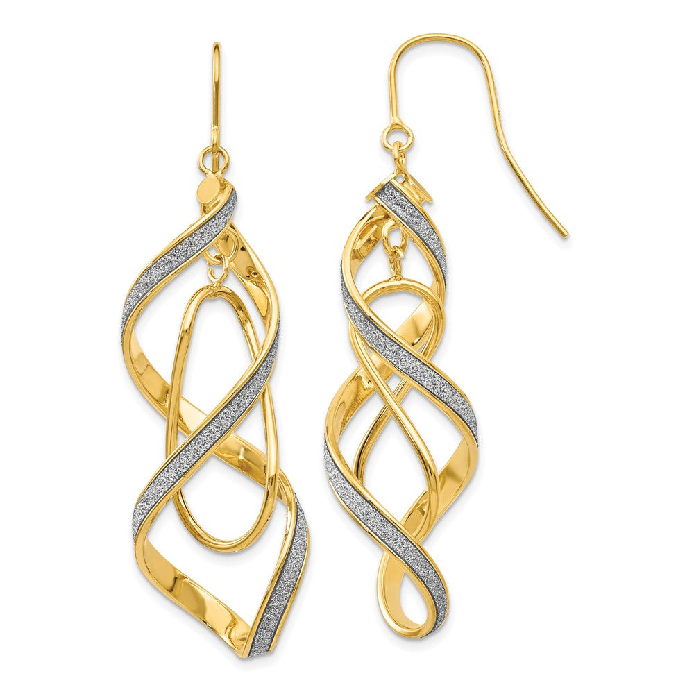14k Polished Glitter Infused Spiral Dangle Earrings, 57 x 15 mm