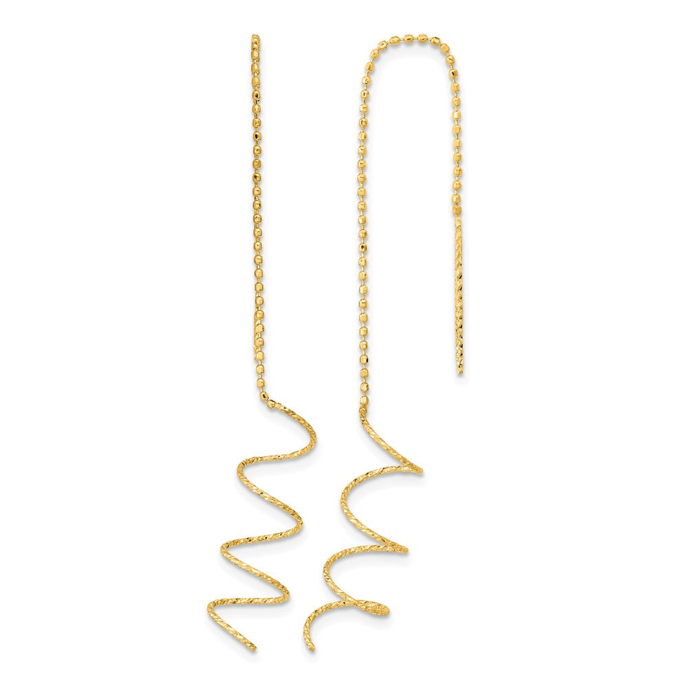 14k Polished Diamond-cut Spiral Threader Earrings, 52 x 8 mm