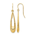 14k Polished and Textured Teardrop Dangle French Hook Earrings, 39 x 7 mm