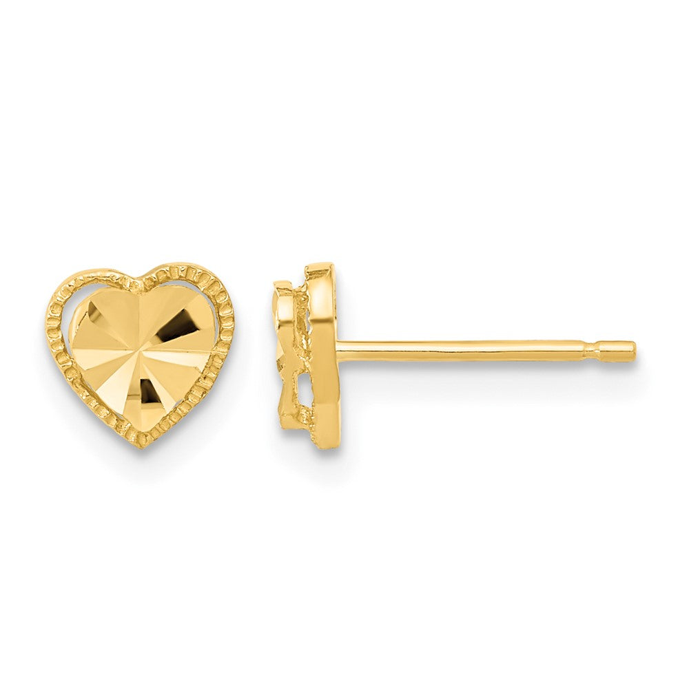 14k Polished Diamond-cut Heart Post Earrings, 6.65 x 6.75 mm
