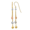 14k Tri-color Diamond-cut Triple Heart and Chain Dangle French Hook Earrings, 55 x 4.85 mm