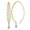 14k Two-tone Polished Wire-Wrapped Diamond-cut Dangle Threader Earrings, 47 x 6 mm