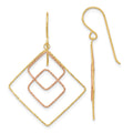 14k Two-tone Diamond-cut Graduated Square Drop French Hook Earrings, 41 x 29 mm