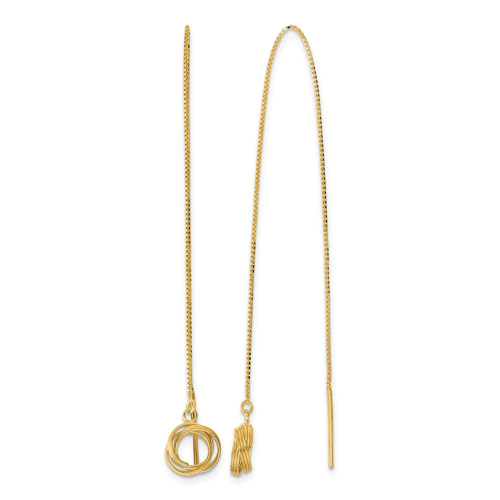 14k Polished Diamond-cut Box Chain Love Knot Threader Earrings, 69 x 7 mm