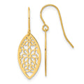 14k Polished Flower in Oval Frame Dangle French Hook Earrings, 27 x 10 mm