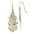 14k Tri-color Diamond-cut Polished Filigree Dangle French Hook Earrings, 45 x 15 mm