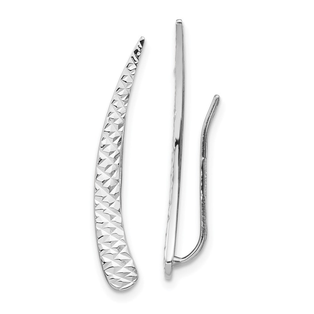 14k White Gold Polished Textured Pointed Ear Climber Earrings, 28 x 3.7 mm