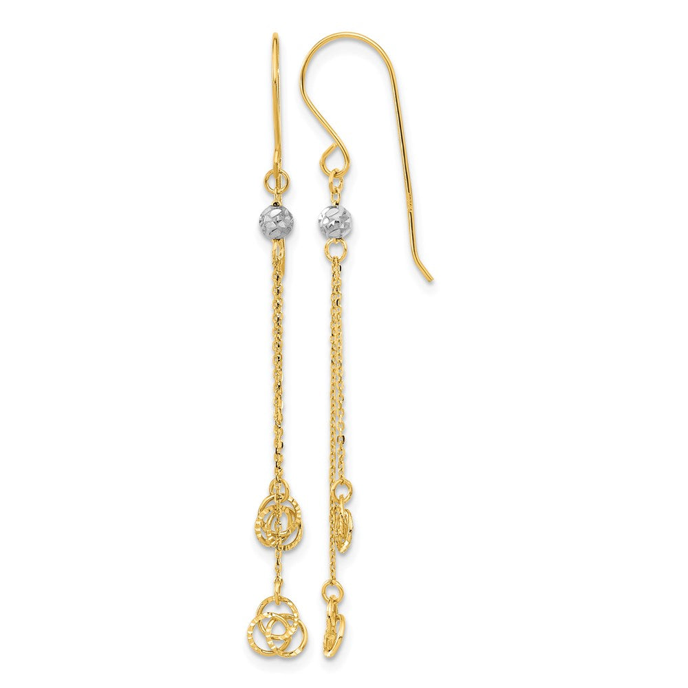 14k Two-tone Polished Diamond-cut Love Knot Dangle French Hook Earrings, 54 x 5 mm