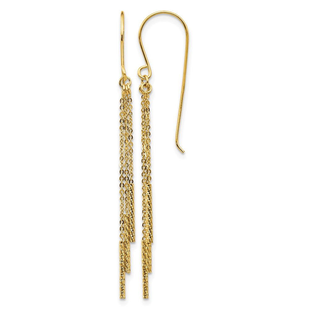 14k Polished Diamond-cut Chain and Bar Dangle French Hook Earrings, 50.5 x 3 mm