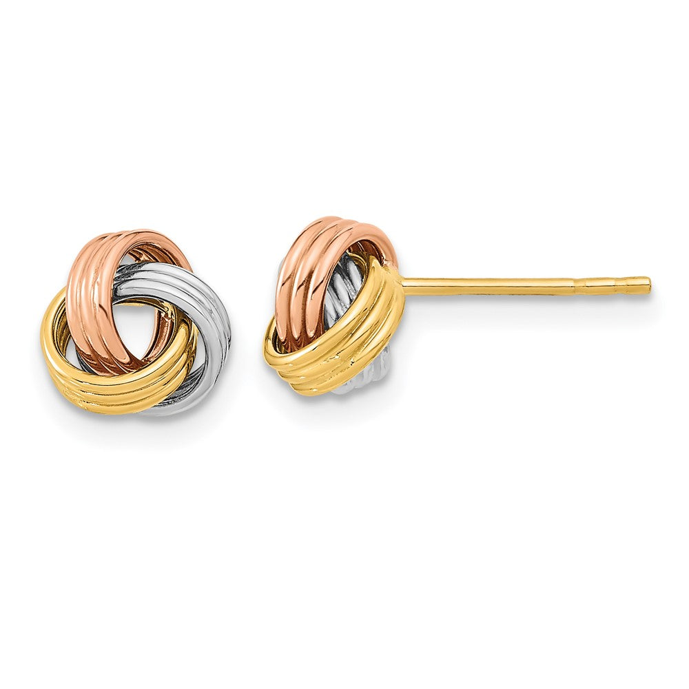 14k with Rose and White Rhodium 8.5mm Polished Love Knot Post Earrings, 7.5 x 8.5 mm