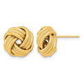 14k 13mm Polished Textured Triple Love Knot Post Earrings, 13 x 12.5 mm