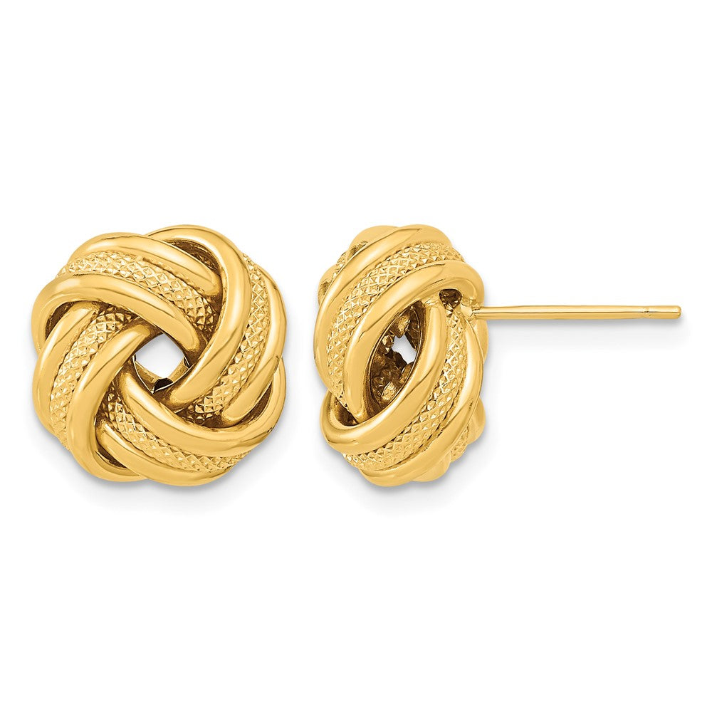 14k 13mm Polished Textured Triple Love Knot Post Earrings, 13 x 12.5 mm