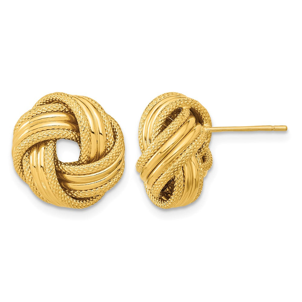 14k 14mm Polished and Textured Love Knot Post Earrings, 14 x 14.5 mm