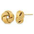 14k 12.5mm Polished Textured Triple Love Knot Post Earrings, 12.5 x 12.5 mm
