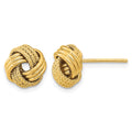 14k 10mm Polished Textured Triple Love Knot Post Earrings, 10 x 10.5 mm