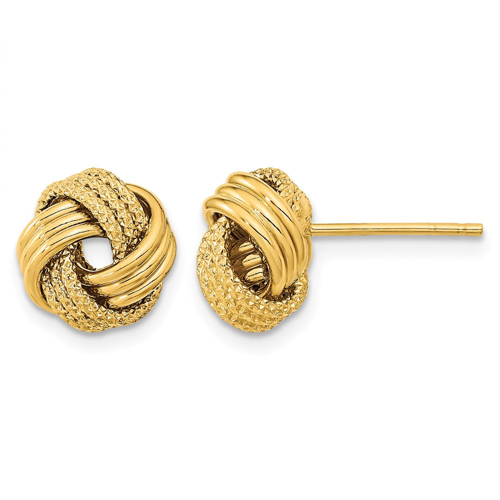 14k 10mm Polished Textured Triple Love Knot Post Earrings, 10 x 10.5 mm