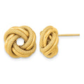 14k 13.5mm Polished Textured Double Love Knot Post Earrings, 13.5 x 13.5 mm