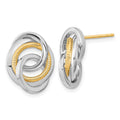 14k Two-Tone 17mm Polished and Textured Intertwined Circles Post Earrings, 17 x 13.5 mm