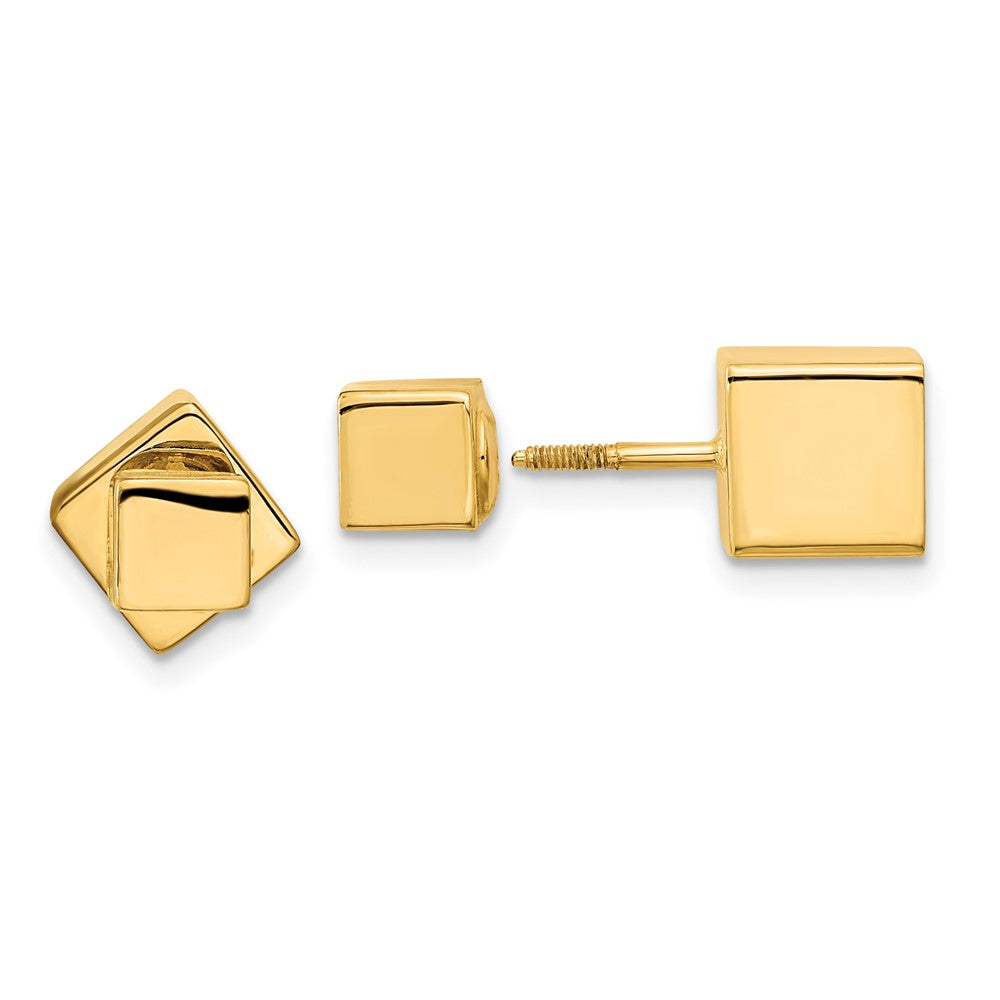 14k 5mm/7mm Cube Front & Back Post Screwback Earrings, 7 x 8.95 mm