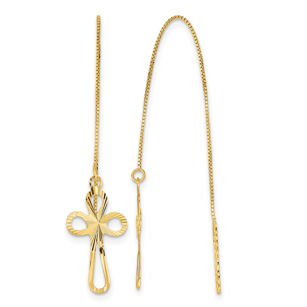 14k Polished Diamond-cut Box Chain with Cross Threader Earrings, 74 x 10 mm