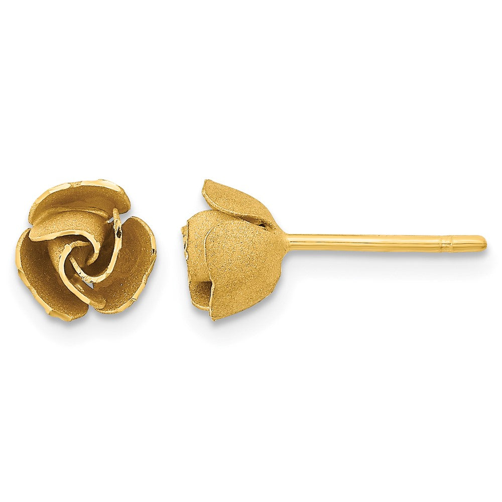 14k Satin Finish Diamond-cut Rose Post Earrings, 7.5 x 7.5 mm