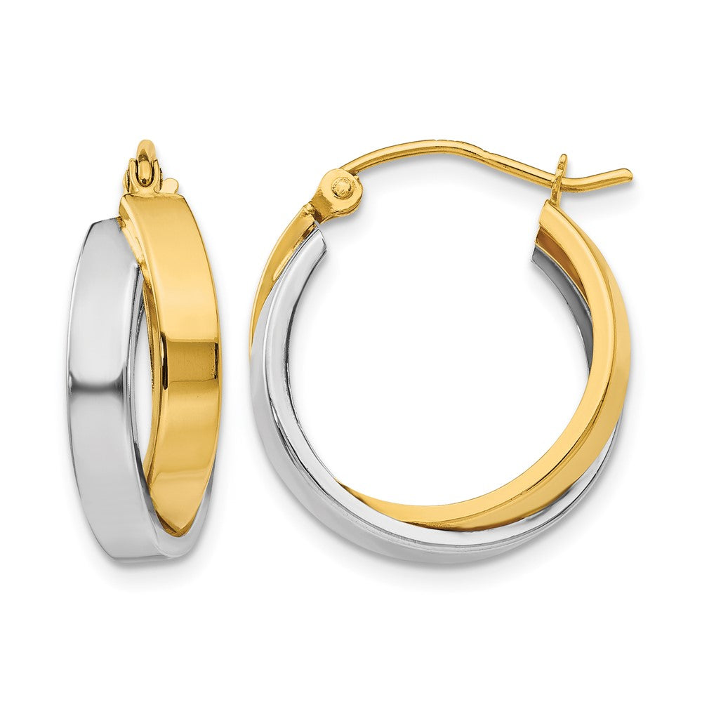 14k Two-tone Polished Double Hoop Earrings, 17.5 x 7 mm
