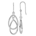 14k White Gold Double Teardrop Dangle Wire Earrings, 44 x 18.3 mm