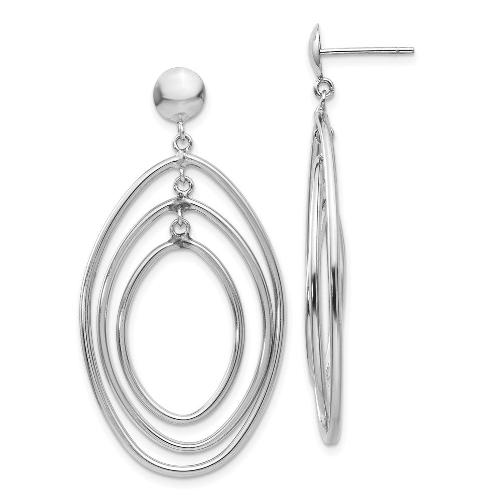 14k White Gold Graduated Ovals Dangle Post Earrings, 43 x 24 mm
