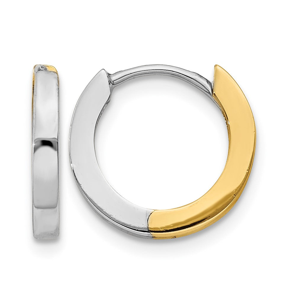 14k Two-tone 2mm Round Hinged Hoop Earrings, 8 x 2 mm