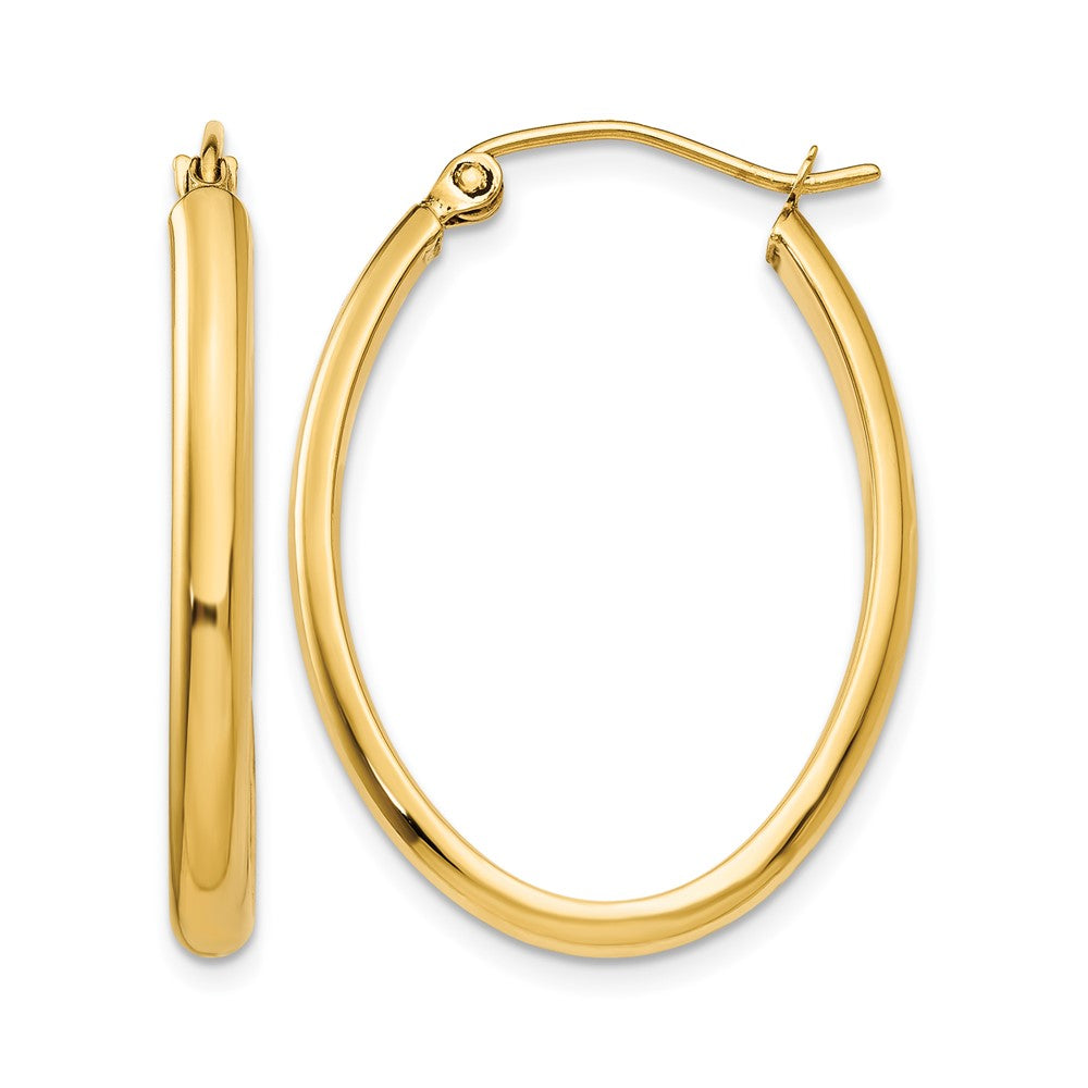 14k 3x29mm Oval Tube Hoop Earrings, 14 x 21.5 mm