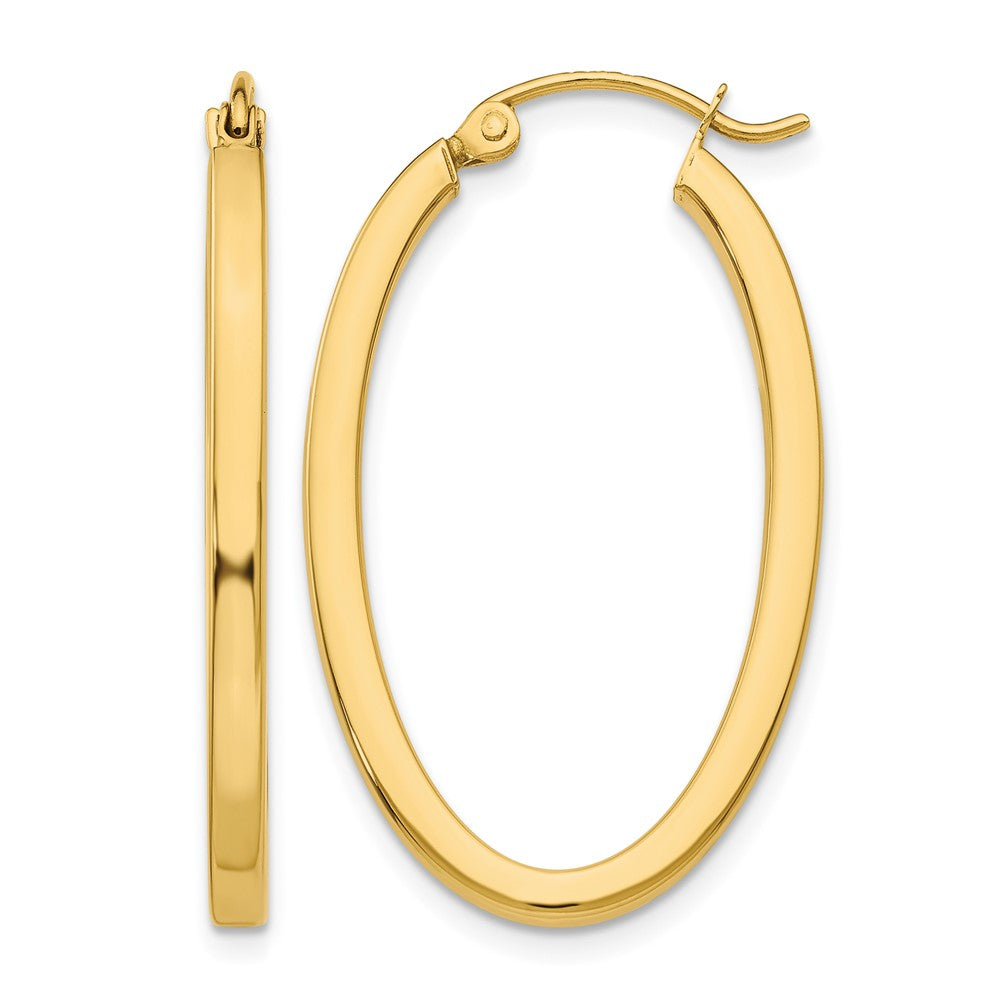 14k 2x30mm Polished Oval Tube Hoop Earrings, 30 x 2 mm