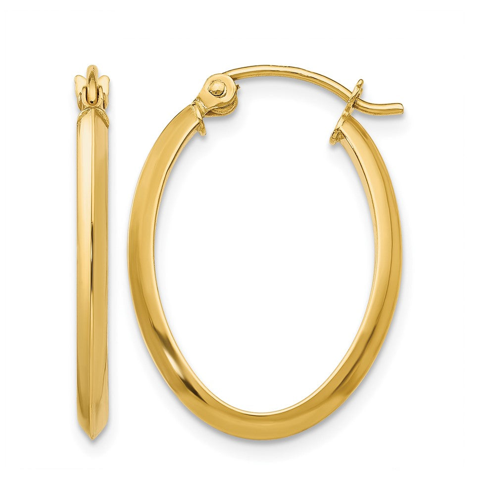 14k 2x22mm Polished Oval Tube Hoop Earrings, 22 x 2 mm
