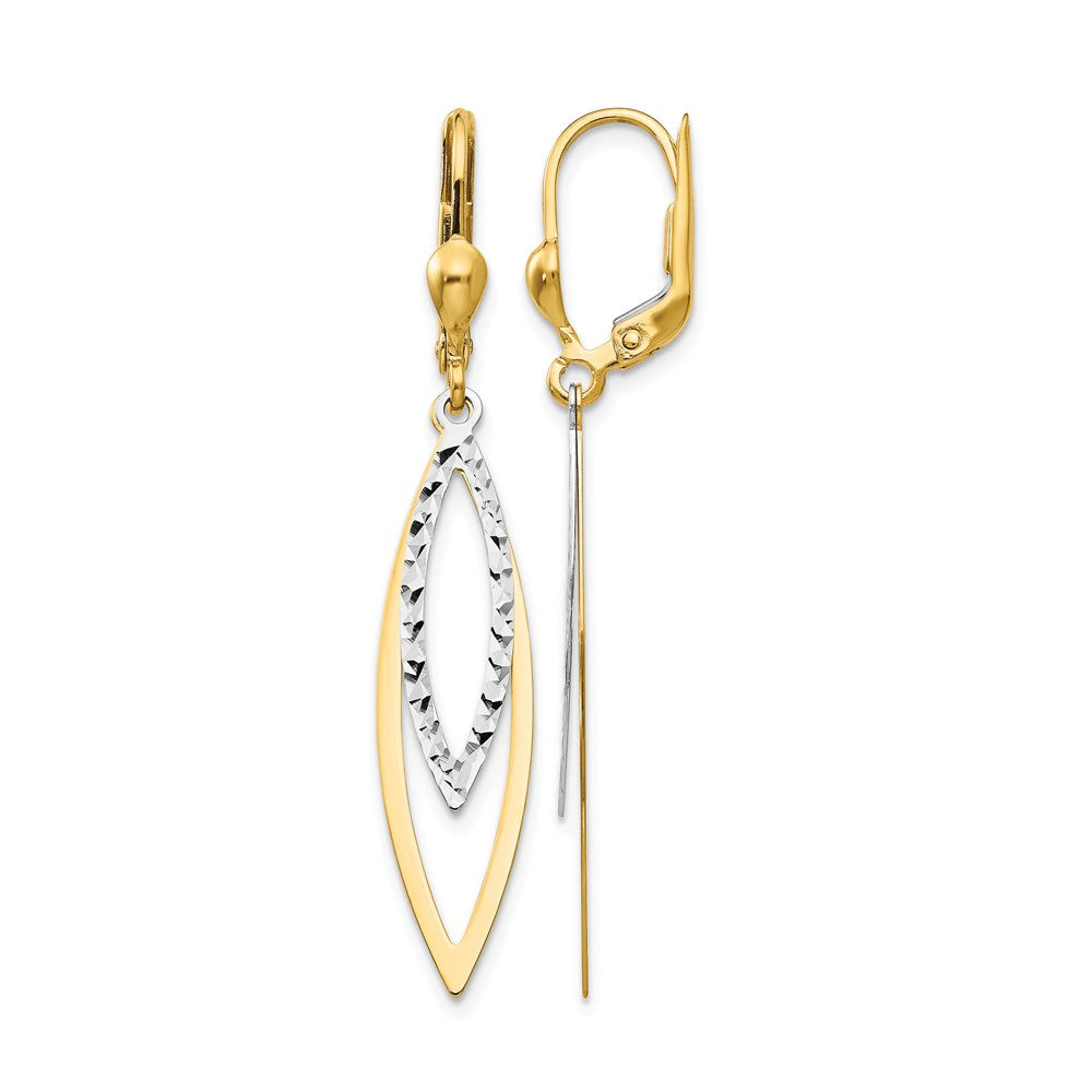 14k Two-tone Diamond-cut Dangle Leverback Earrings, 49 x 8 mm