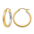 14k White Rhodium Light Square Diamond Cut Hoop Earrings, 27 x 27 mm