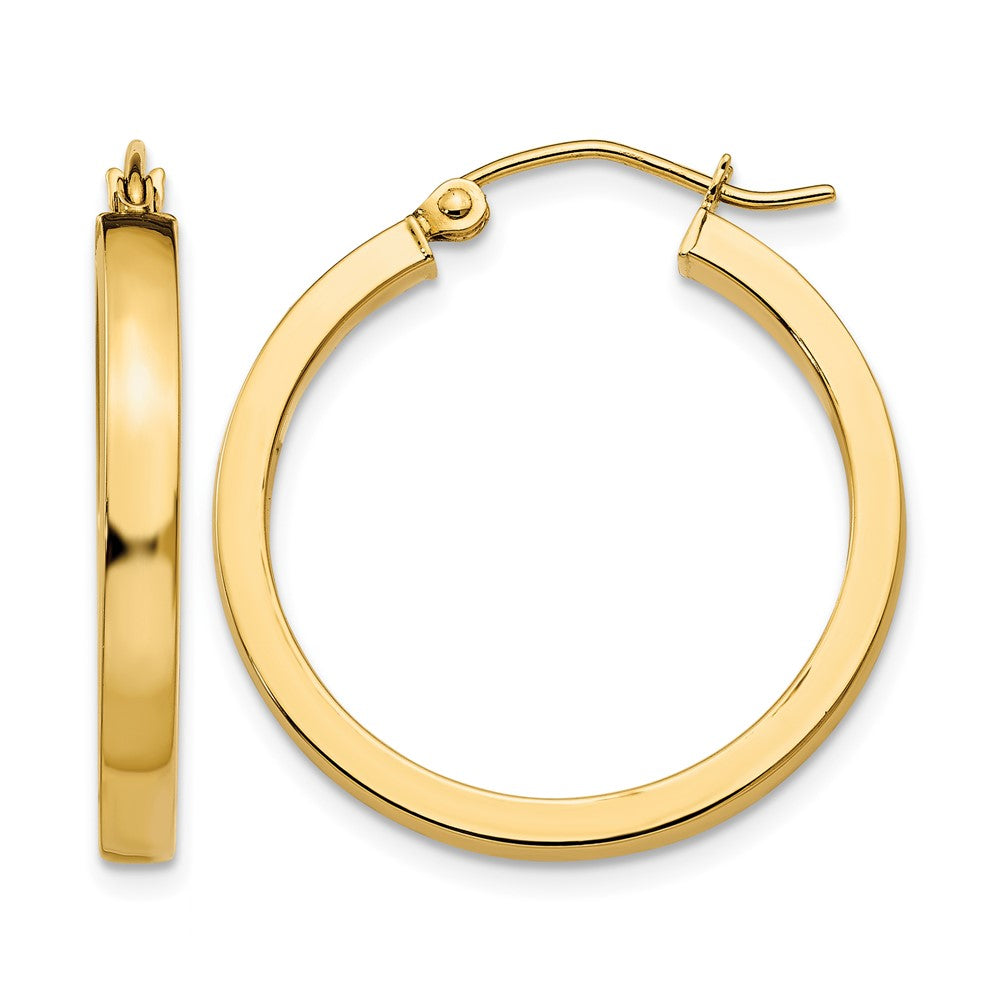14k 2x25mm Polished Square Tube Hoop Earrings, 25 x 3 mm