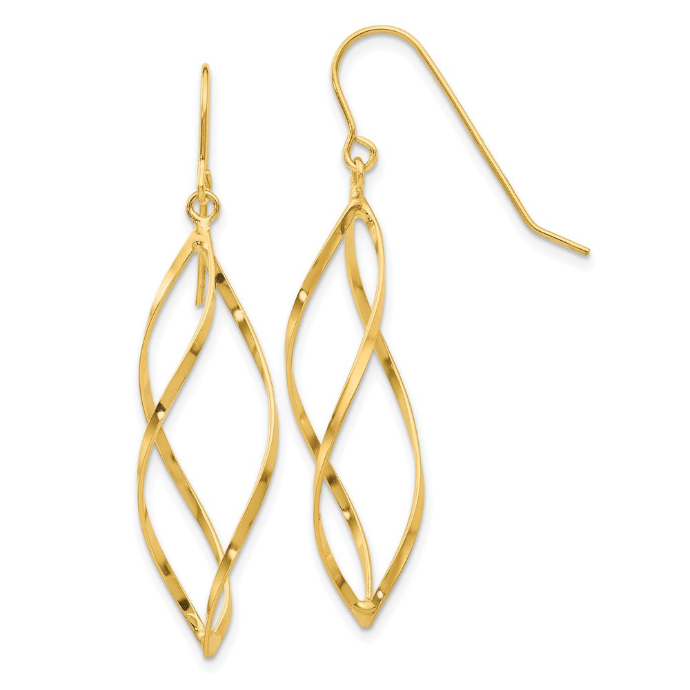 14K Twisted Swirl Dangle French Hook Earrings, 46 x 10 mm