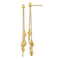 14K Diamond-cut Hearts and Chain Dangle Post Earrings, 52 x 9 mm
