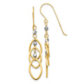 14k Two-tone Ovals and Mirror Beads Dangle French Hook Earrings, 45 x 8 mm