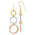 14k Tri-color Triple Graduated Circle Dangle French Hook Earrings, 61 x 19 mm