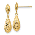 14k Diamond-cut Puffed Teardrop Dangle Post Earrings, 22 x 6 mm