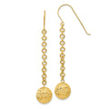 14k Diamond-cut 10mm Hollow Bead and Chain Dangle French Hook Earrings, 54 x 10 mm