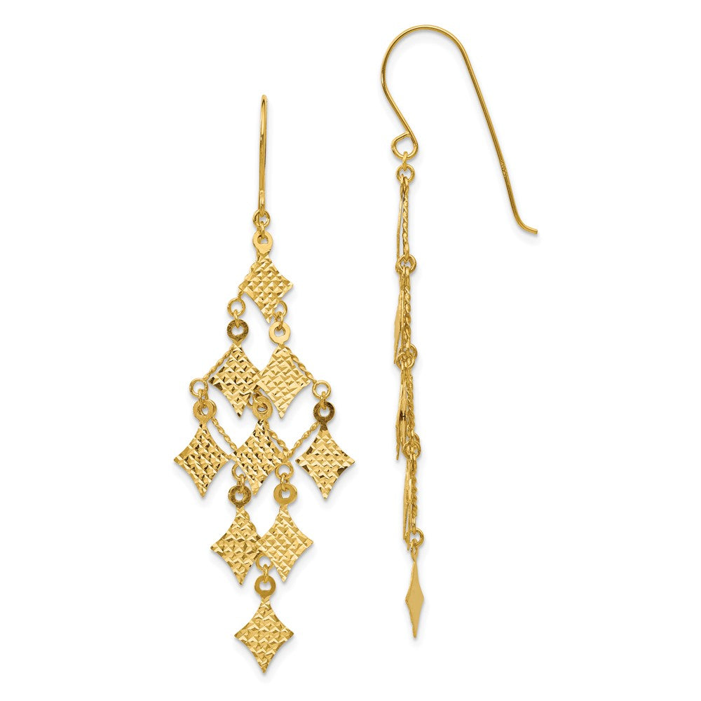 14k Diamond-cut Chandelier Dangle French Hook Earrings, 61 x 18 mm