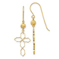 14k Geometric Cross Dangle French Hook Earrings, 40 x 13 mm