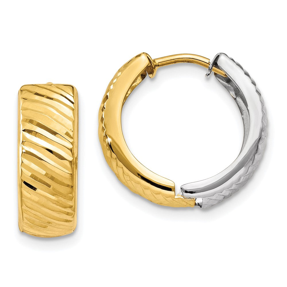 14k Two-tone Textured Hoop Earrings, 14 x 14 mm