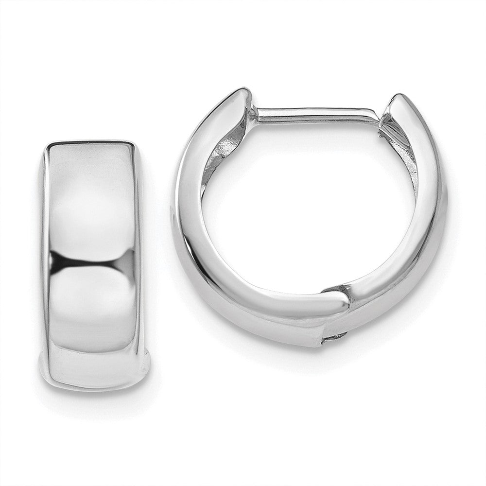 14k White Gold Polished Hinged Hoop Earrings, 12 x 4.5 mm