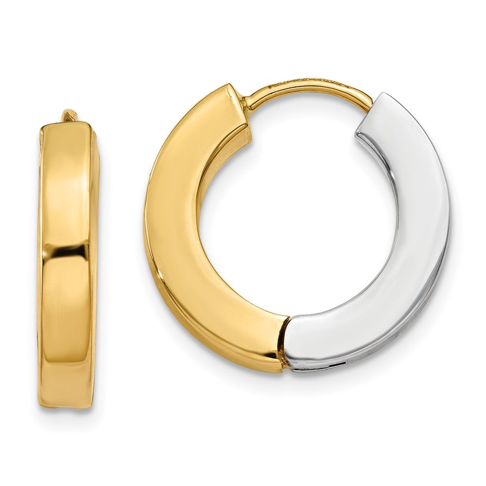 14k Two-tone Gold Polished Hollow Hinged Hoop Earrings, 16 x 3 mm